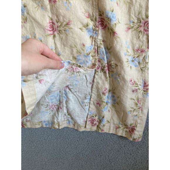 Vintage TY Original Wear Midi Dress Petite Large Linen Floral Cream Retro Y2K PL - Picture 5 of 13